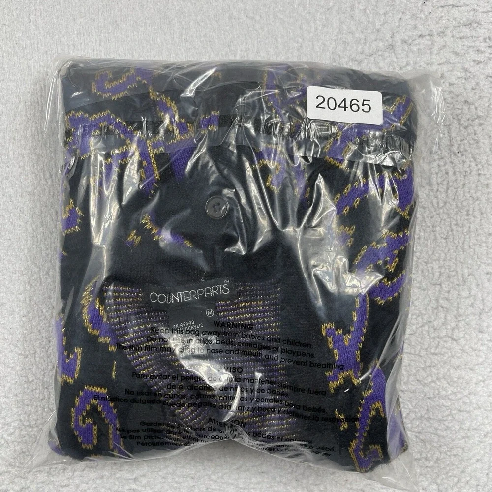 Counterparts Sweater Womens‎ Medium Black Purple Vintage Hong Kong Knit Cardigan